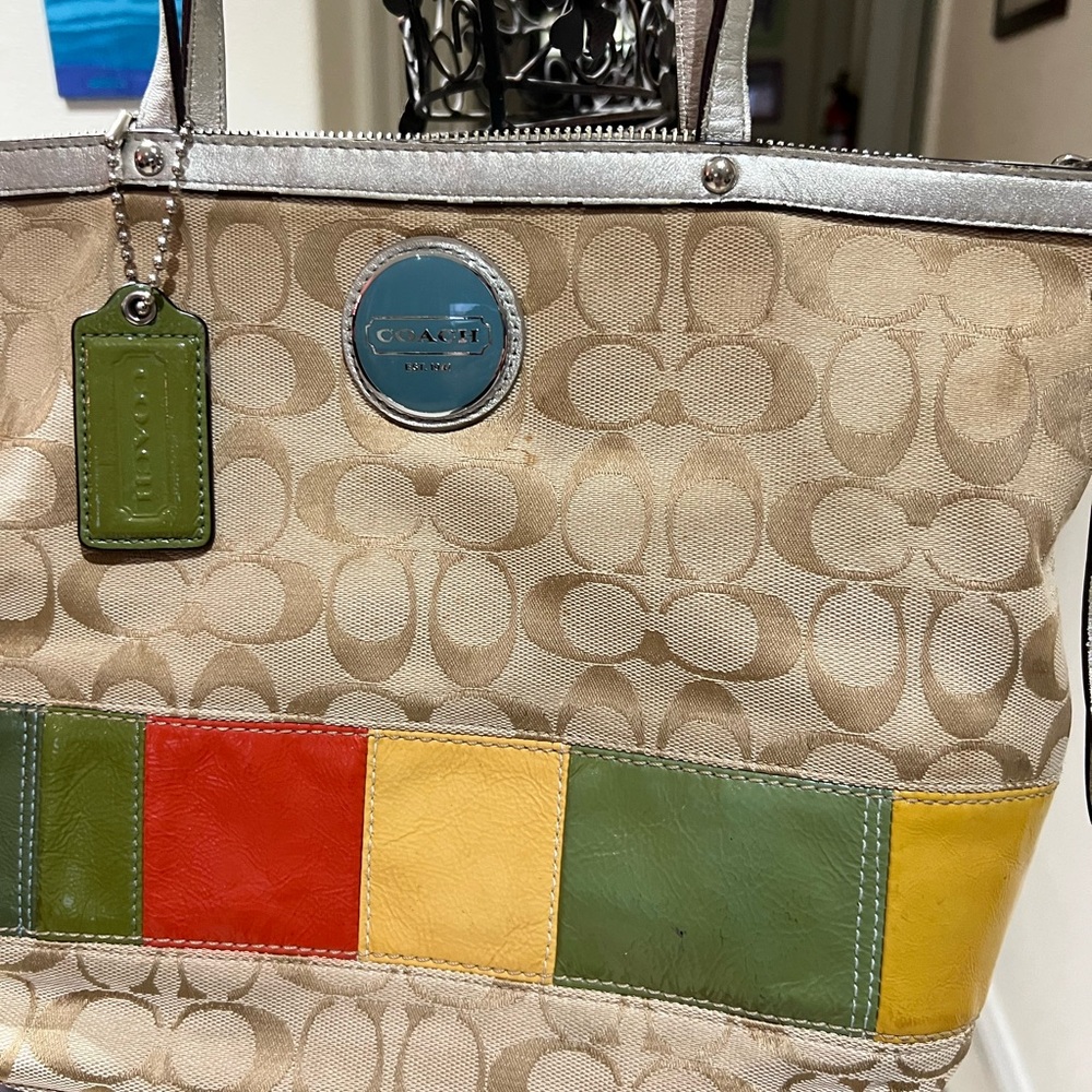 Coach Multicolor Patchwork Stripe Tote - Picture 14 of 14